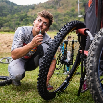 Lachlan Blair working on a disk rotor