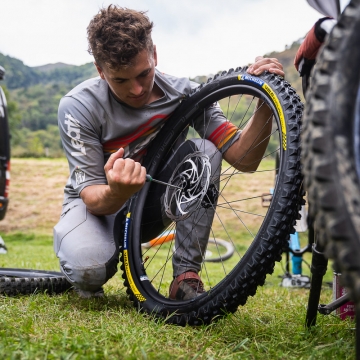 Lachlan Blair working on a disk rotor